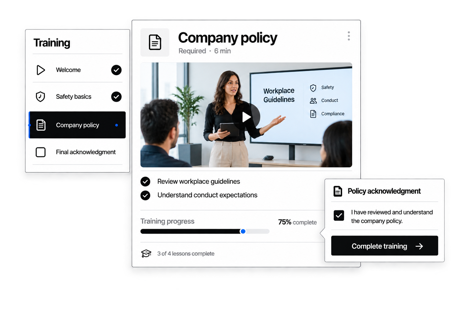 Workhint guide training steps interface